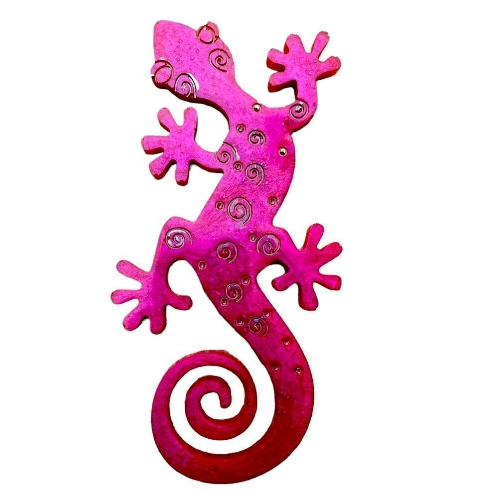 VINTAGE PINK LIZARD FIGURINE TABLE TOP OR WALL DECOR ACRYLIC 6” Ombré HANDMADE